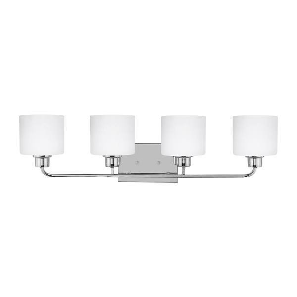 Generation Lighting Canfield 4-Light Chrome Vanity Light With Etched White Shade
