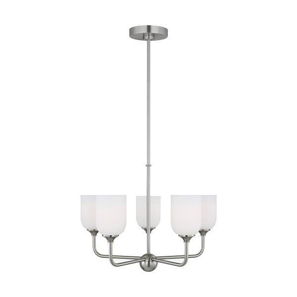 Generation Lighting Emile 5-Light Brushed Steel Chandelier With Etched White