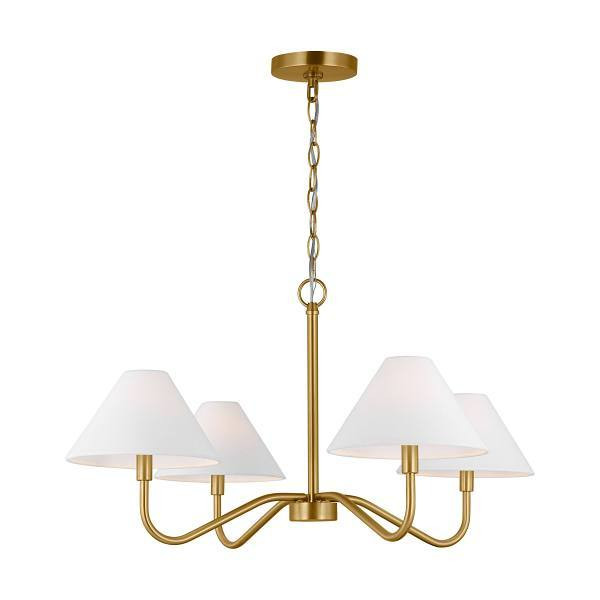 Generation Lighting Eldon 4-Light Satin Brass Chandelier With White Fabric Shade