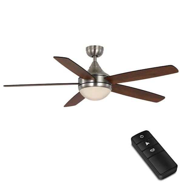 Seasons Quick Install Kuna 52" Brushed Nickel Indoor LED Ceiling Fan, Remote And Reversible Gray Wash Oak/Walnut 5-Blade