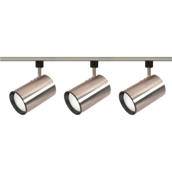 Satco Nuvo Brushed Nickel Three-Light R30 Straight Cylinder Track Kit