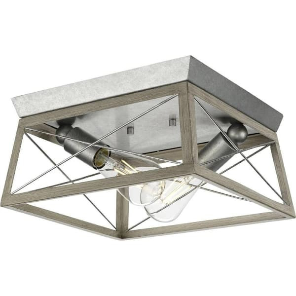 Progress Lighting Briarwood 2-Light Indoor Flush Mount, 12", Bleached Oak