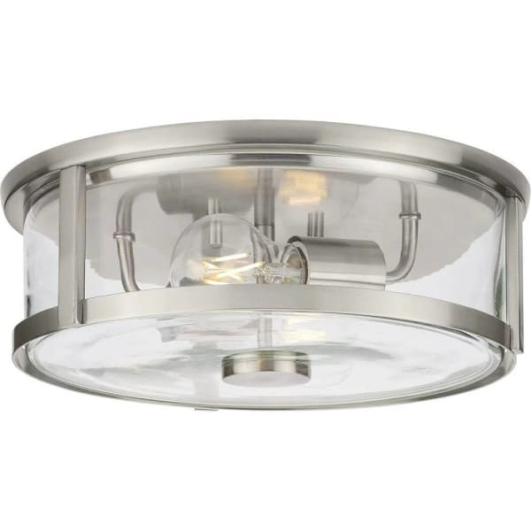 Progress Lighting Gilliam 2-Light Flush Mount, 12.6", Brushed Nickel, Clear
