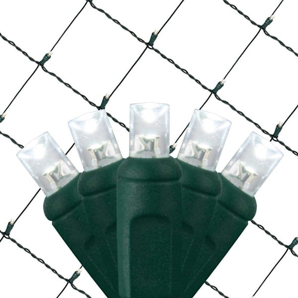Wintergreen Lighting 4' X 6' LED Net Lights On Green Wire, 100 Cool White