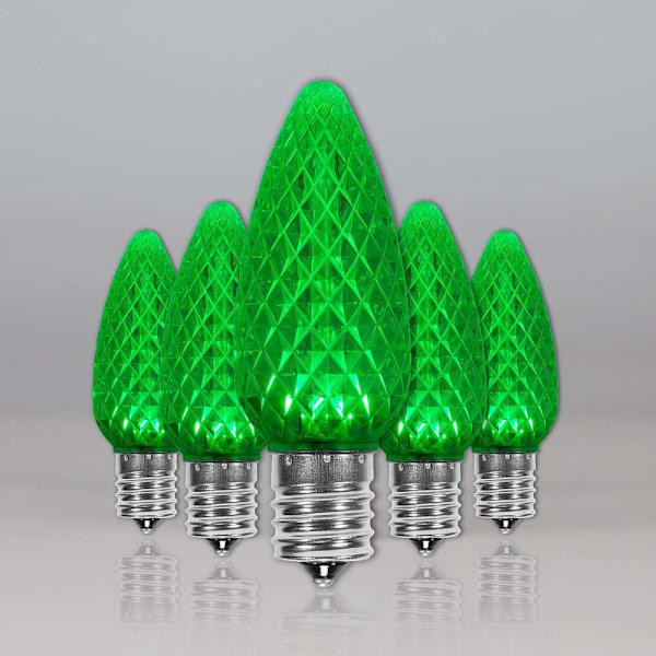 Wintergreen Lighting C9 Opticore LED Faceted Bulbs, E17, Dimmable, Green