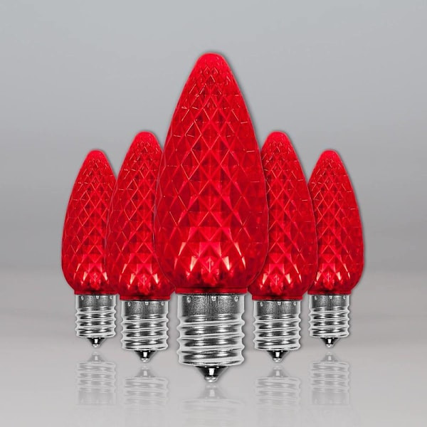 Wintergreen Lighting C9 Opticore LED Faceted Bulbs, E17, Dimmable, Red