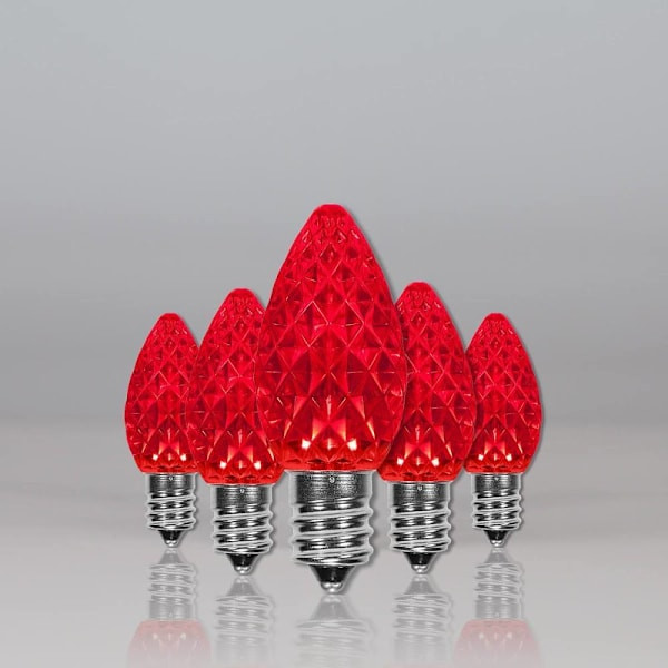 Wintergreen Lighting C7 Opticore LED Faceted Bulbs, E12, Dimmable, Red