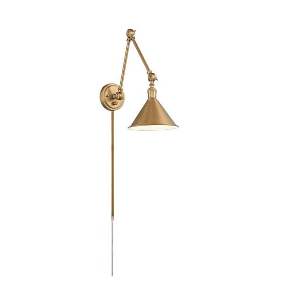 Satco Delancey Swing Arm Fixture With Switch, Medium Base, Burnished Brass