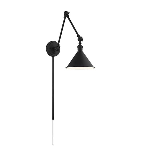 Satco Delancey Swing Arm Fixture With Switch, Medium Base, Matte Black