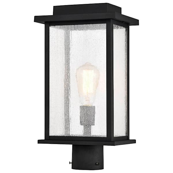 Satco Sullivan 1 Light Post Fixture Lantern With Clear Seeded Glass, Matte Black