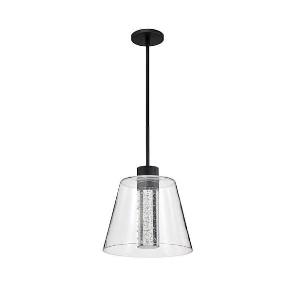 SATCO Aura 12" LED Pendant With K9 Bubble Crystal, 3000k, 12 Watts, Matte Black
