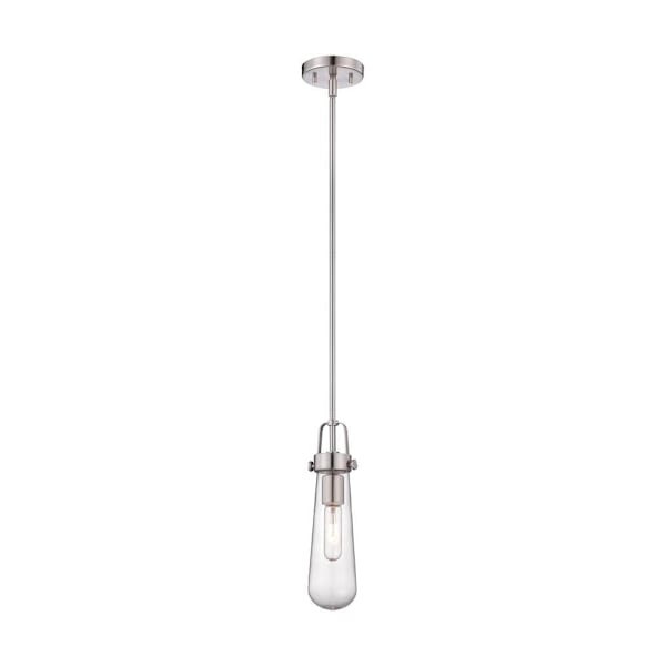 Satco Beaker 1 Light Mini Pendant With Clear Glass, Medium Base, Brushed Nickel