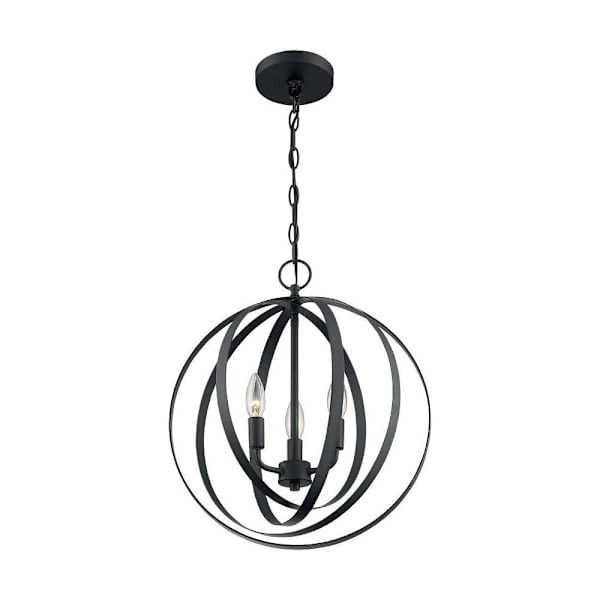 Satco Pendleton 3 Light Pendant, Candelabra Base, Matte Black