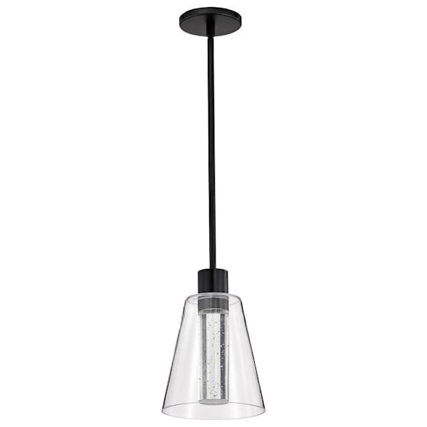 SATCO Aura 7" LED Pendant With K9 Bubble Crystal, 3000k, 12 Watts, Matte Black