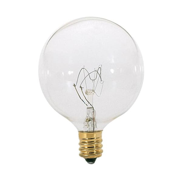 Satco 25 Watt G16.5 Incandescent Bulb, Dimmable, Candelabra, Clear, Case Of 25