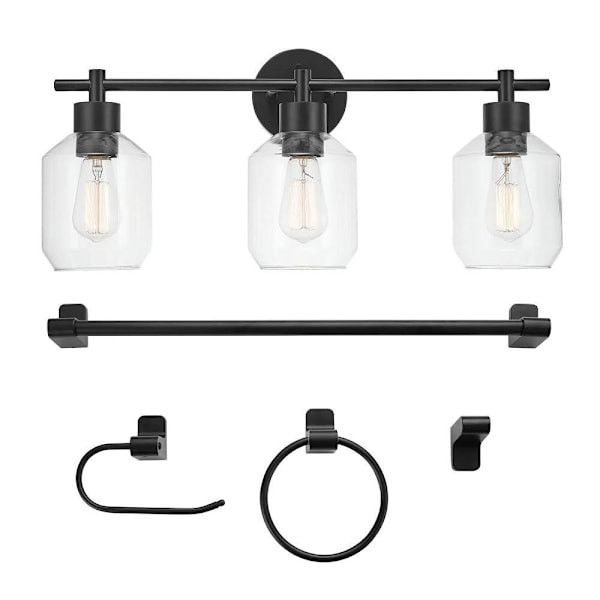 Globe Electric Cannes 24" 3-Light Matte Black Vanity Light, Clear Shades