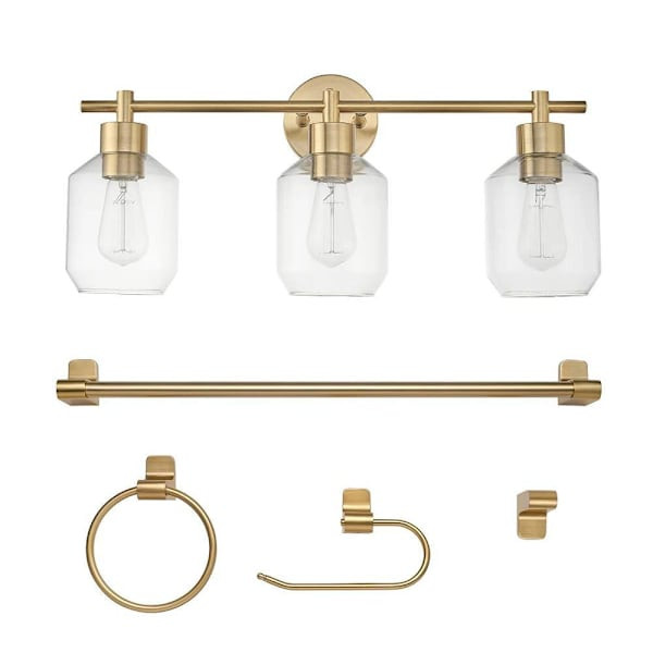 Globe Electric Cannes 24.25" 3-Light Matte Brass Vanity Light, Clear Shades