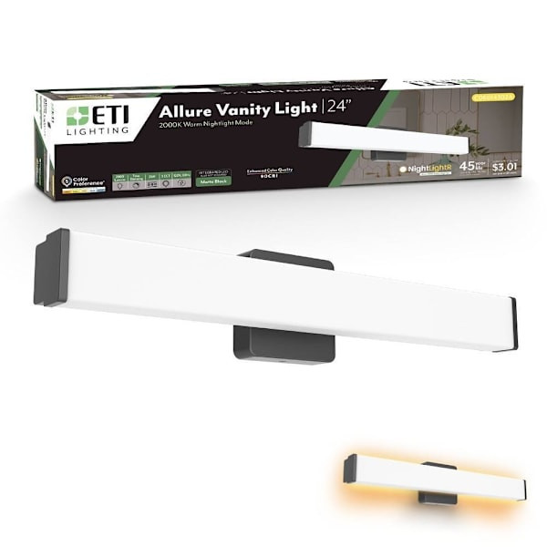 ETI Allure 24" 1-Light LED Vanity Fixture, Night Light, Select Cct, Matte Black