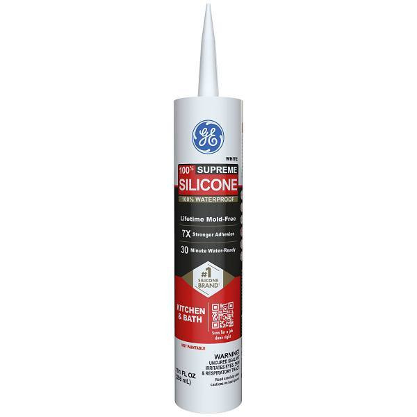 GE 10.1 Oz Supreme Silicone Kitchen And Bath Sealant, White, Case Of 12