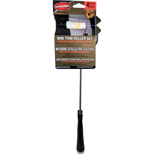 Dynamic 05308 4" X 1/2" (100mm X 12mm) Yellow Stripe Mini Roller W/ 16" Handle