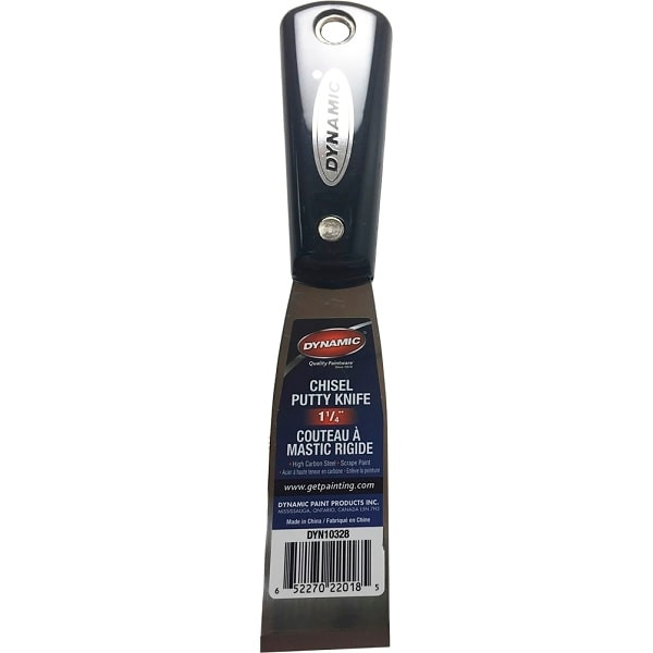 Dynamic Dyn10328 Nylon Handle 1-1/4" Stiff Chisel Putty Knife Carbon Steel Blade