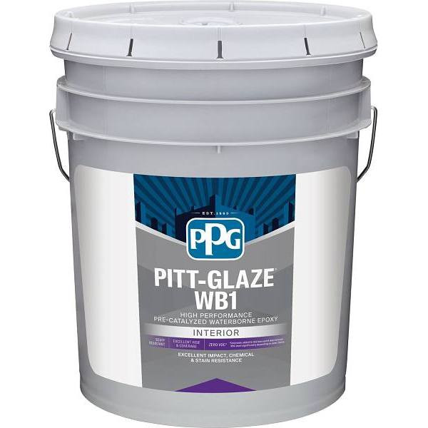 Ppg Architectural Finishes Pitt-Glaze Epoxy Semi-Gloss Paint, White, 5 Gallon