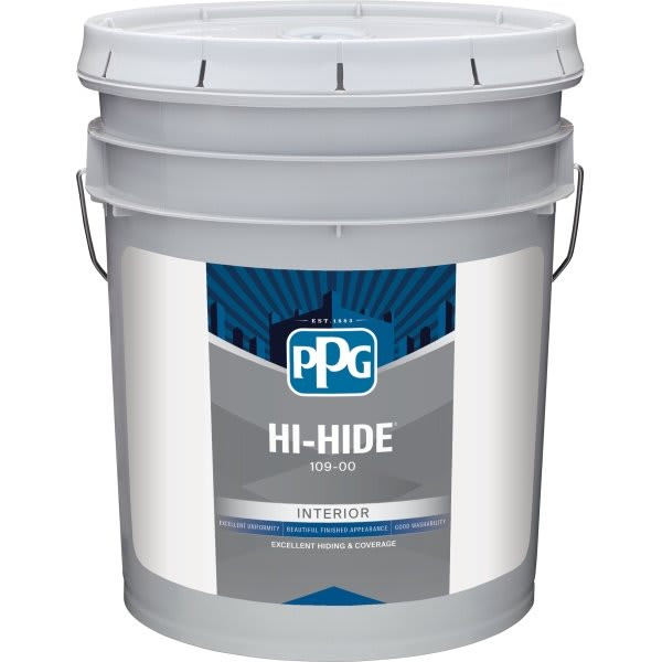 Ppg Architectural Finishes Hi-Hide Latex Eggshell Paint, White, 5 Gallon
