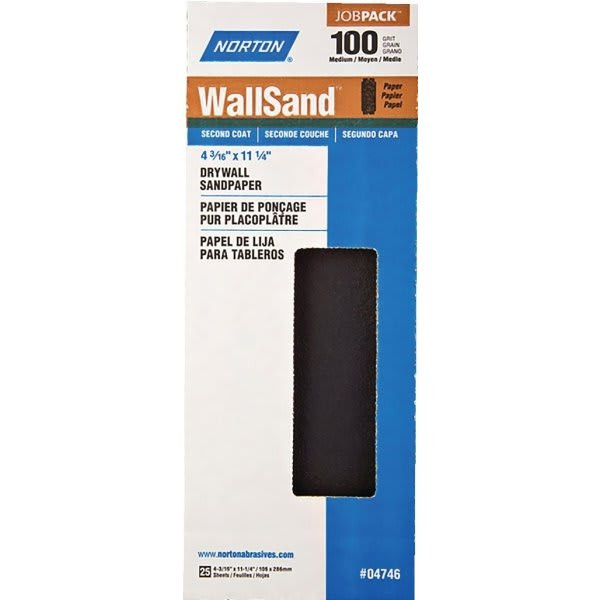 Norton Wallsand 11-1/4 X 4-3/16" Drywall Sanding Paper,100 Grit, Package Of 25
