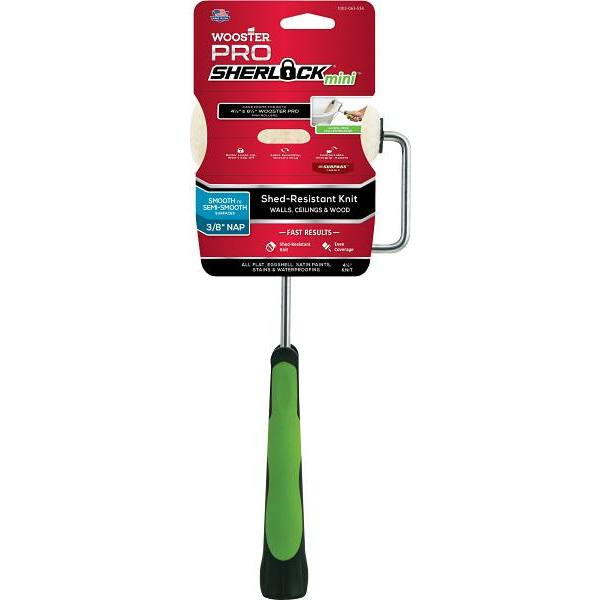 Wooster 4-1/2 In X 3/8 In. Fabric PRO Surpass Shed-Resistant Knit Cage Frame Mini Roller Assembly Applicator/Tool 312139