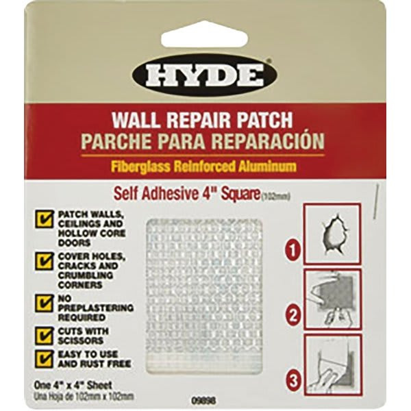 Hyde 09898 4" X 4" Aluminum Self Adhesive Wall Patch, Case Of 10