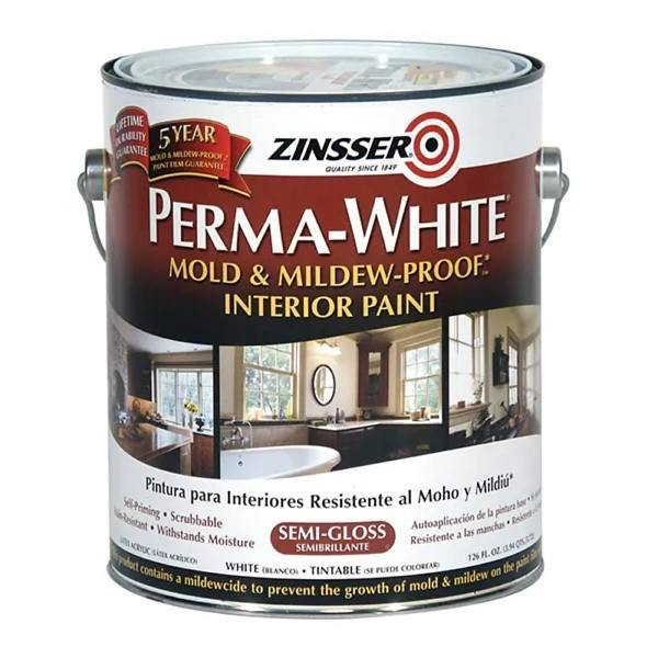 Zinsser Mold And Mildew-Proof Semi-Gloss Interior Paint, Perma White, 1 Gal,  Package Of 2