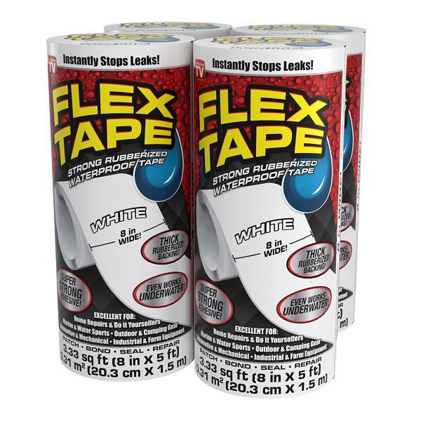 Flex Seal Strong Rubberized Waterproof Tape, White, 8" X 5', Case Of 4