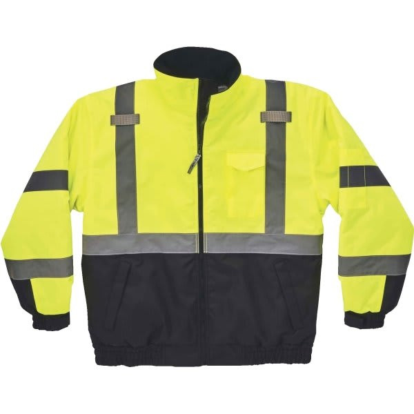 Ergodyne Type R Class 3 Quilted Bomber Jacket, Lime, Style 8377, S