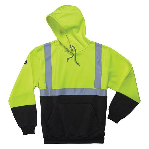 Ergodyne 8293 M Lime Class 2 Hooded Sweatshirt Black Bottom 21683