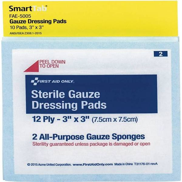 First Aid Only 3" X  3" Sterile Gauze Pads Refill, Package Of 10