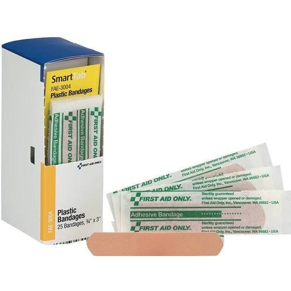 First Aid Only Adhesive Plastic Bandages Refill,  3/4 " X  3", Package Of 25