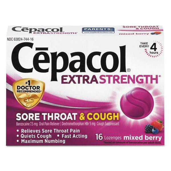 Sore Throat And Cough Lozenges, Mixed Berry, 16/Pack, 24 Packs/Carton