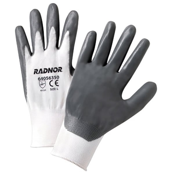 Radnor Large Gray/White Nitrile Coated Nylon Glove W/ Knit Wrist Cuff, 10 Pair