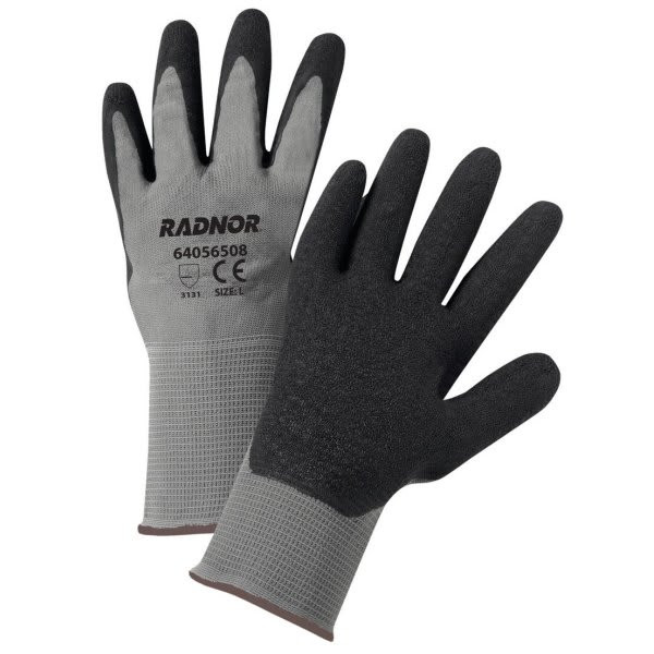 Radnor Xl Gray Latex Palm Coated Glove With Black Nylon Knit Liner, 5 Pair