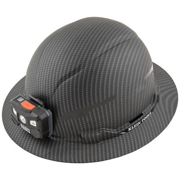 Klein Tools Hard Hat, Premium Karbn Pattern, Nonvented Full Brim, Class E, Lamp