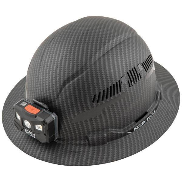Klein Tools Hard Hat, Premium Karbn Pattern, Vented Full Brim, Class C, Lamp