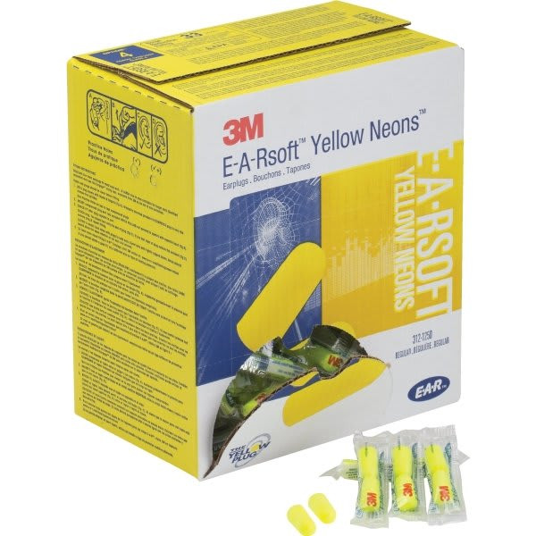 3m E-A-Rsoft Yellow Neons Earplugs, 33 Decibel, Package Of 200 Pair