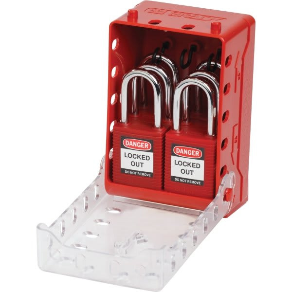 Brady Ultra Compact Lock Box Kit With 6 Red Nylon Safety Locks - Keyed Different