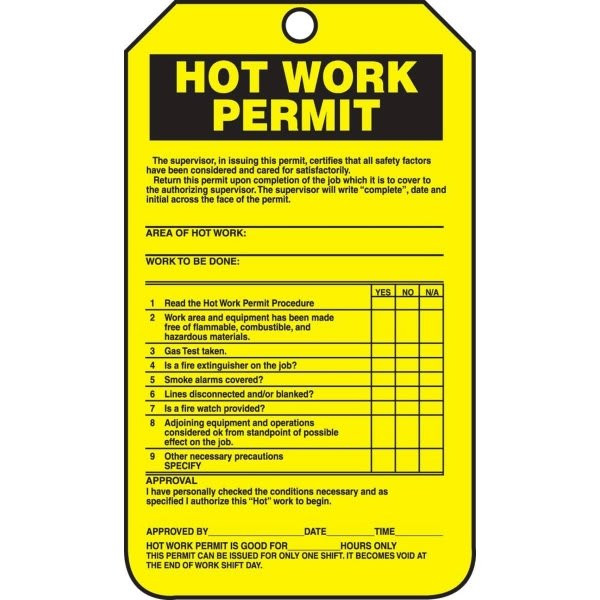 Accuform 5-3/4 X 3-1/4 In. "Hot Work Permit" Tag (25-Pack)