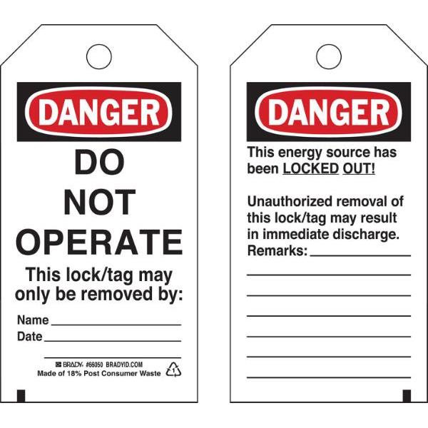 Brady Lockout Tags- Danger Do Not Operate This Lock Tag Package Of 25