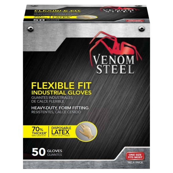 Venom Steel Flexibile Fit Latex Gloves One Size Fits Most Package Of 50
