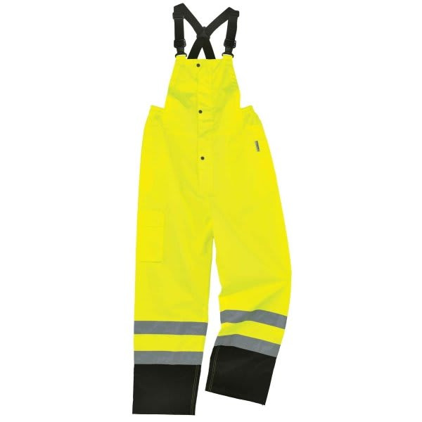Ergodyne 8918bk 3xl Lime Supplemental Class E Black Bottom Rain Bibs