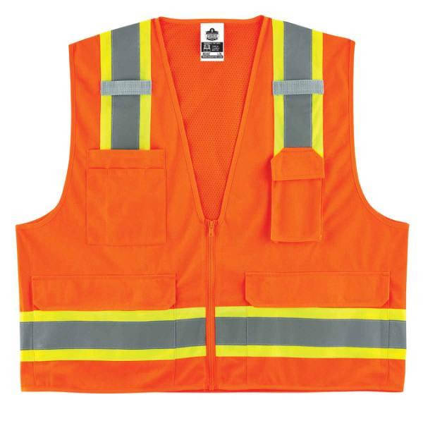 Ergodyne Glowear 8248z Type R Class 2 Two-Tone Surveyors Vest, Orange, L/XL