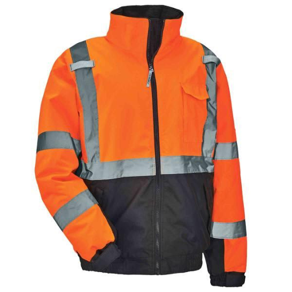 Ergodyne Glowear 8377 Type R Class 3 Quilted Bomber Jacket, Orange, Xl