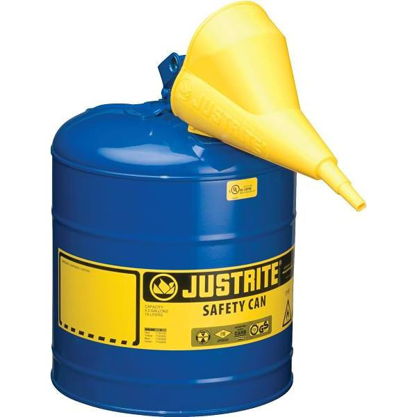 Justrite 5 Gallon Blue Type I Safety Can With Funnel
